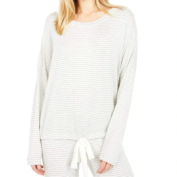 Eberjey Sadie Stripes Slouchy Top - Size Medium - Gray/White - NWT - Picture 1 of 7
